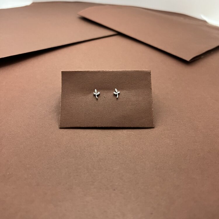 Minimalist Silver Floral spring Tulip Stem Earring with Diamond Leaf