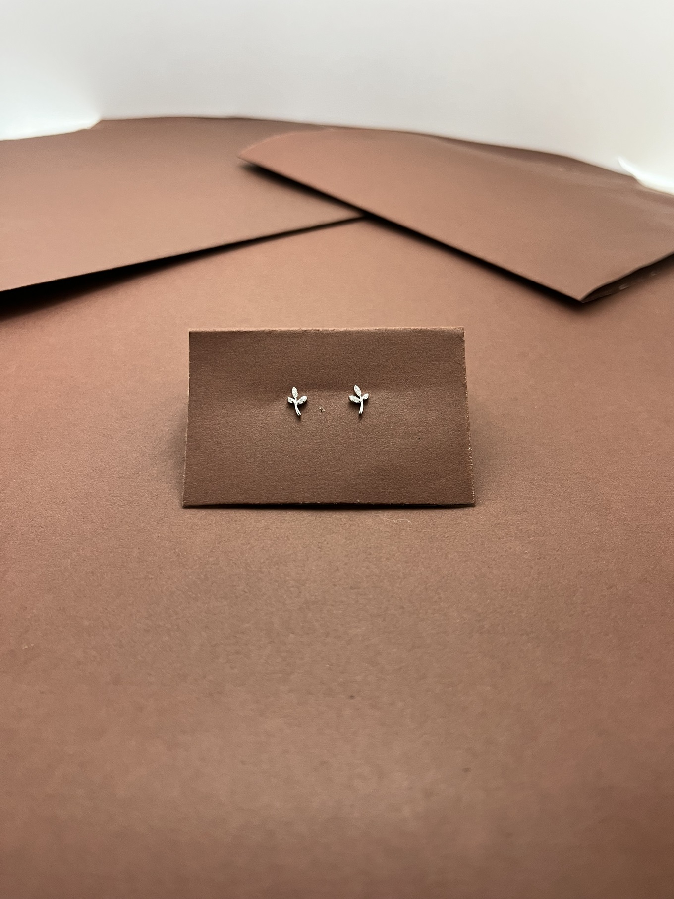 Minimalist Silver Floral spring Tulip Stem Earring with Diamond Leaf