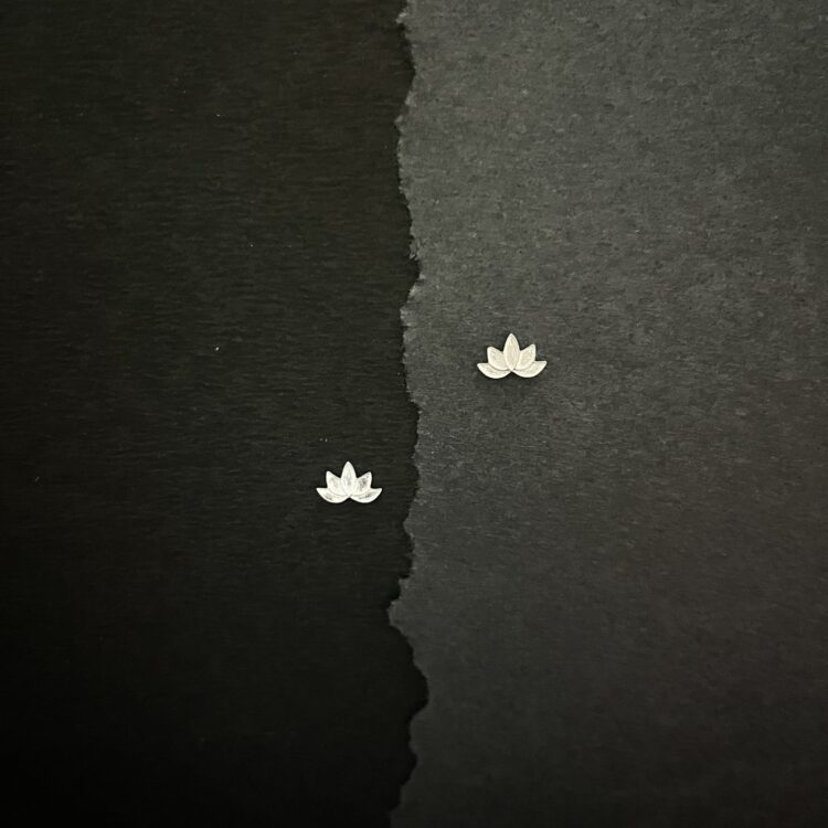 Textured Silver Stylized Lotus Stud Earring