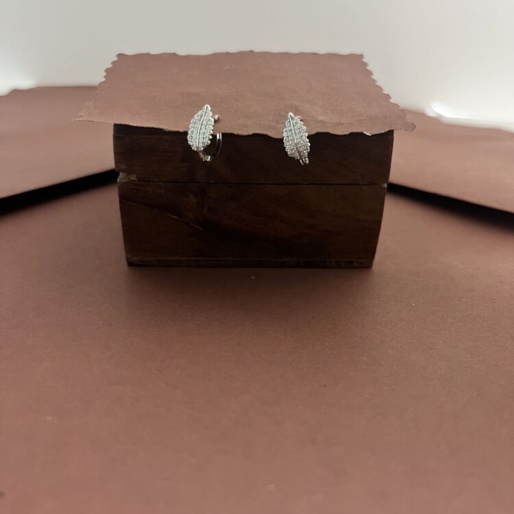 Brilliant Pave Diamond Leaf Huggie Earring in Silver