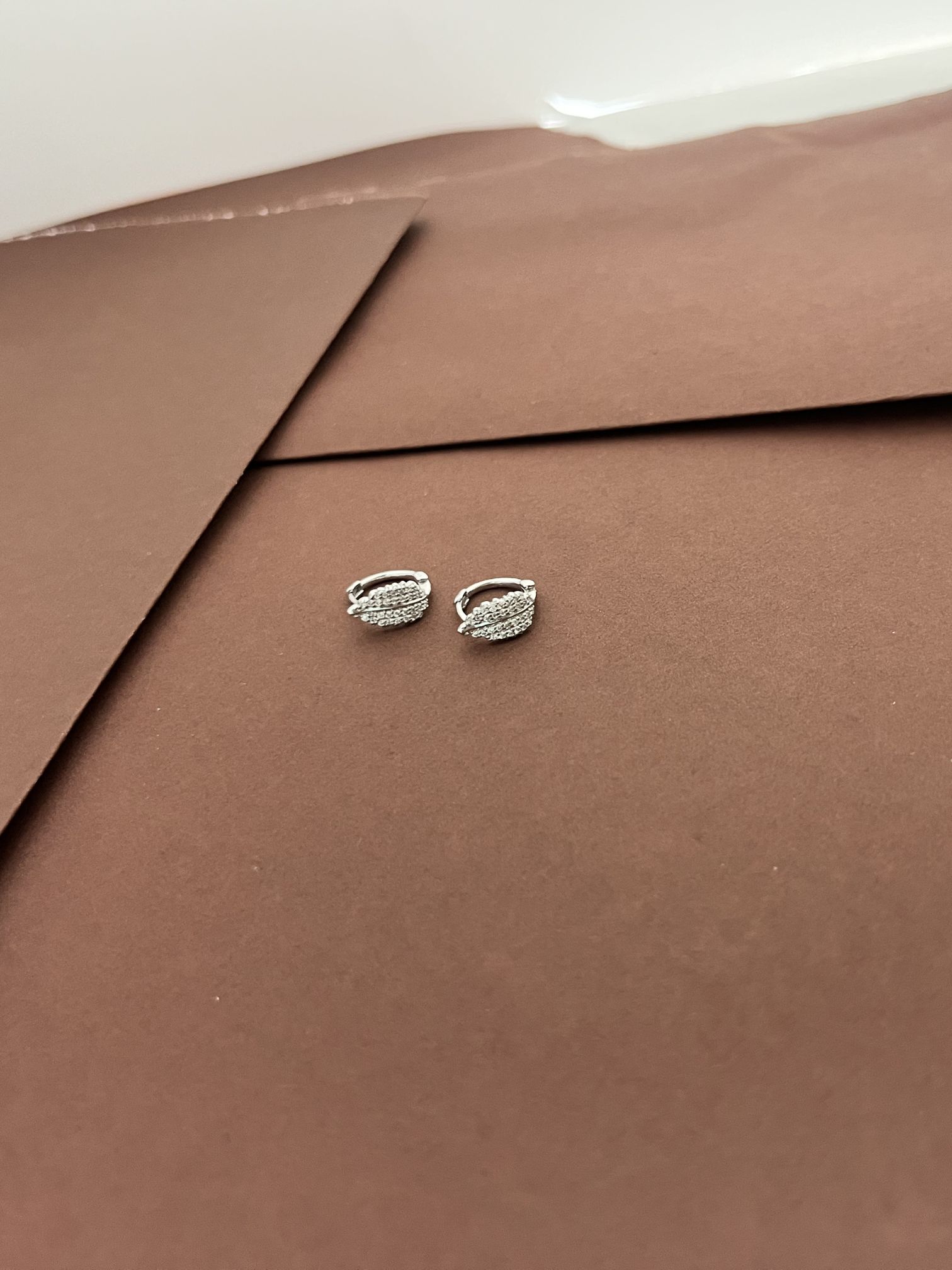 Brilliant Pave Diamond Leaf Huggie Earring in Silver - Image 3