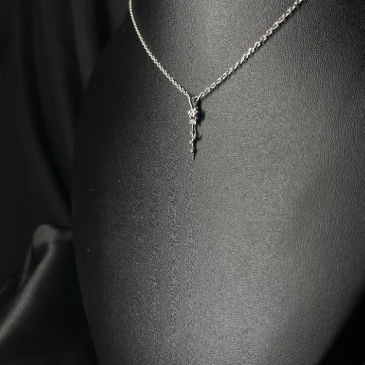 The Enchanted Silver Rose Stem Pendant Necklace