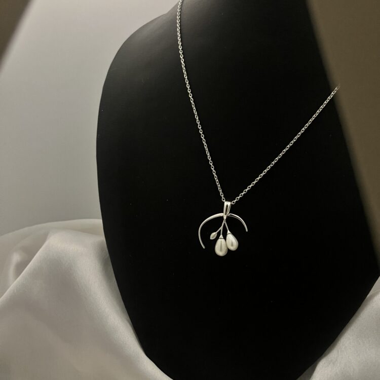 Elegant Crescent Branch & Pearl Pendant in 92.5 Silver