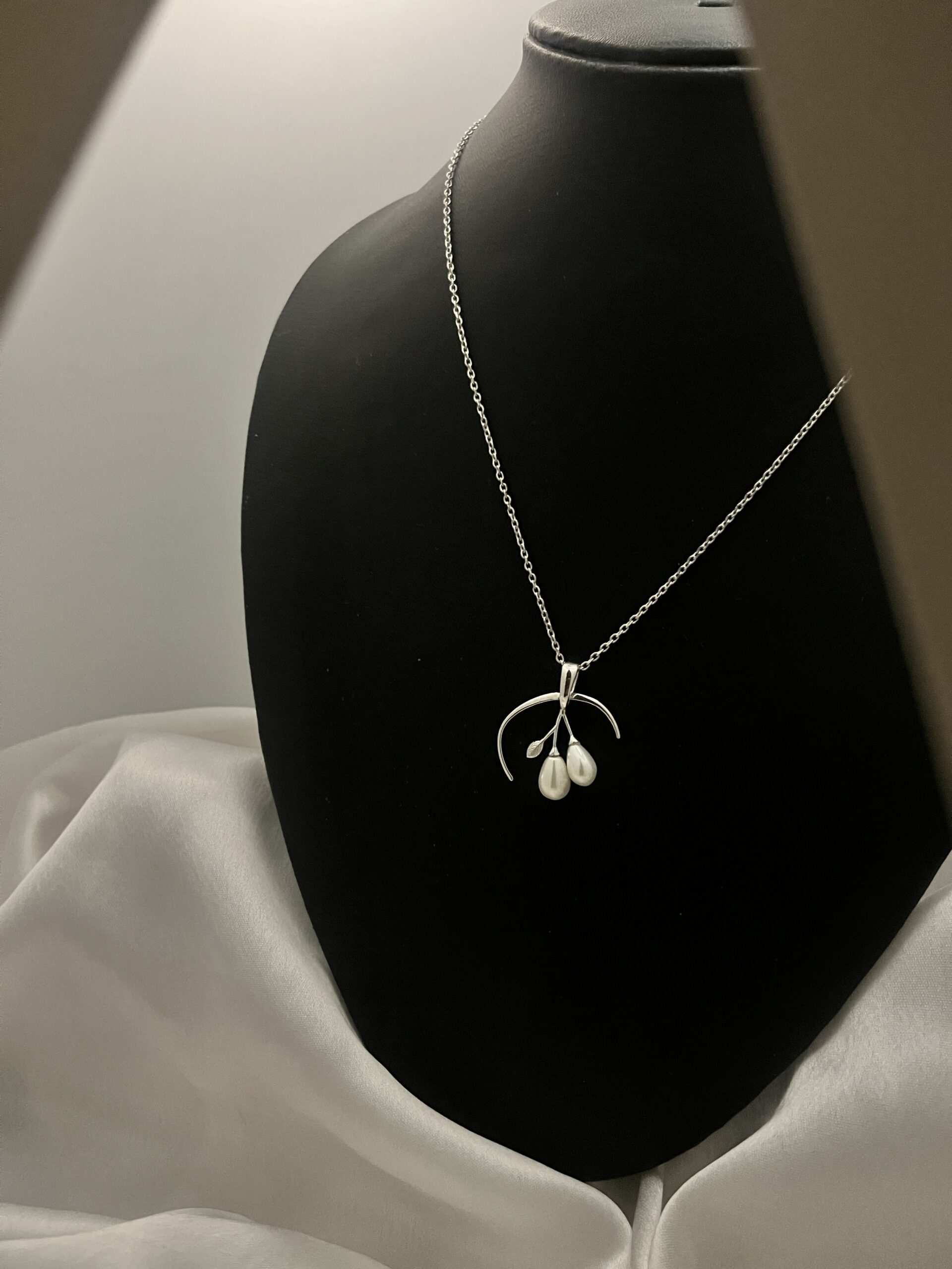 Elegant Crescent Branch & Pearl Pendant in 92.5 Silver