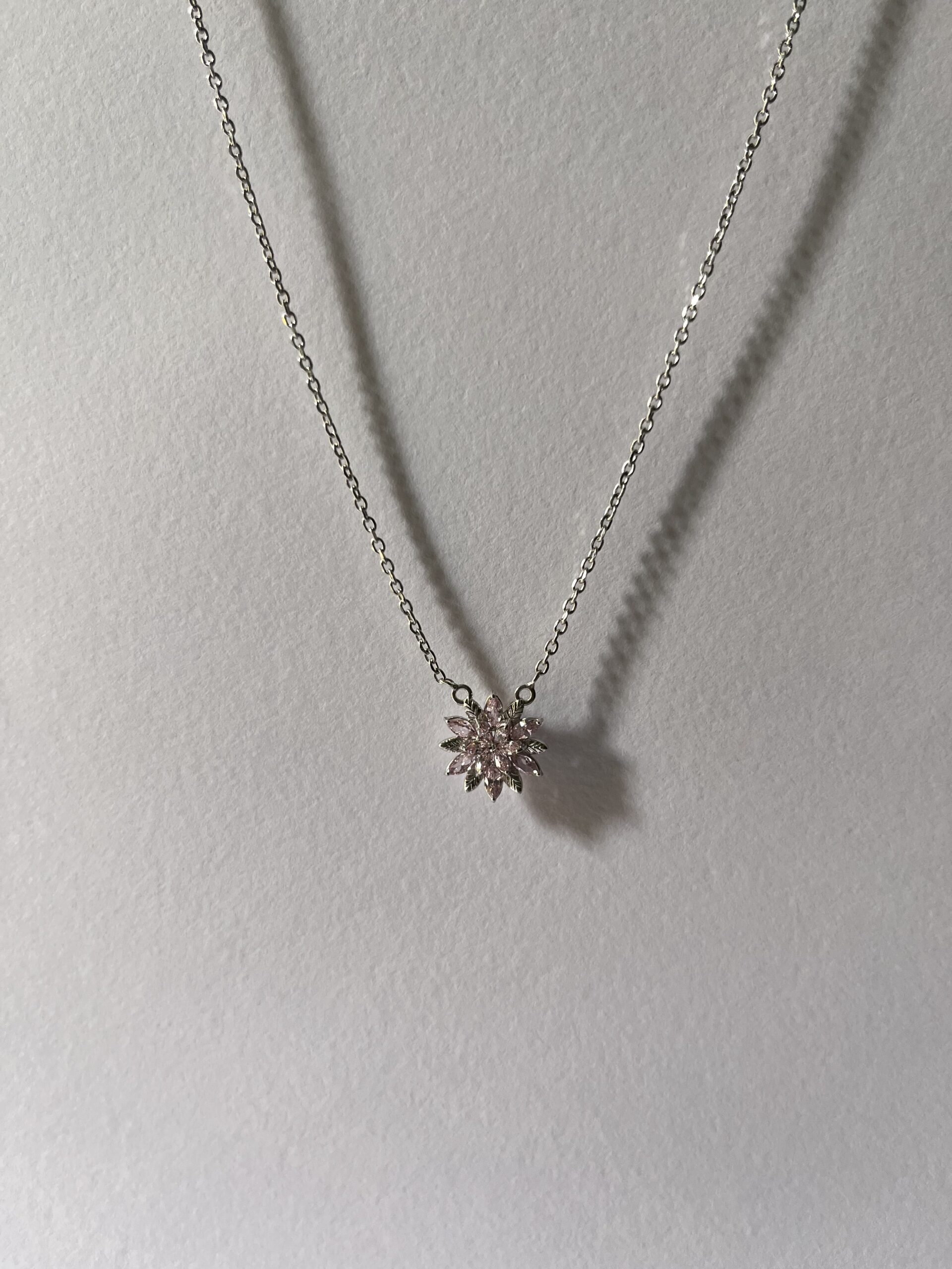 Blooming Pink Marquise Floral Pendant Necklace - Image 4