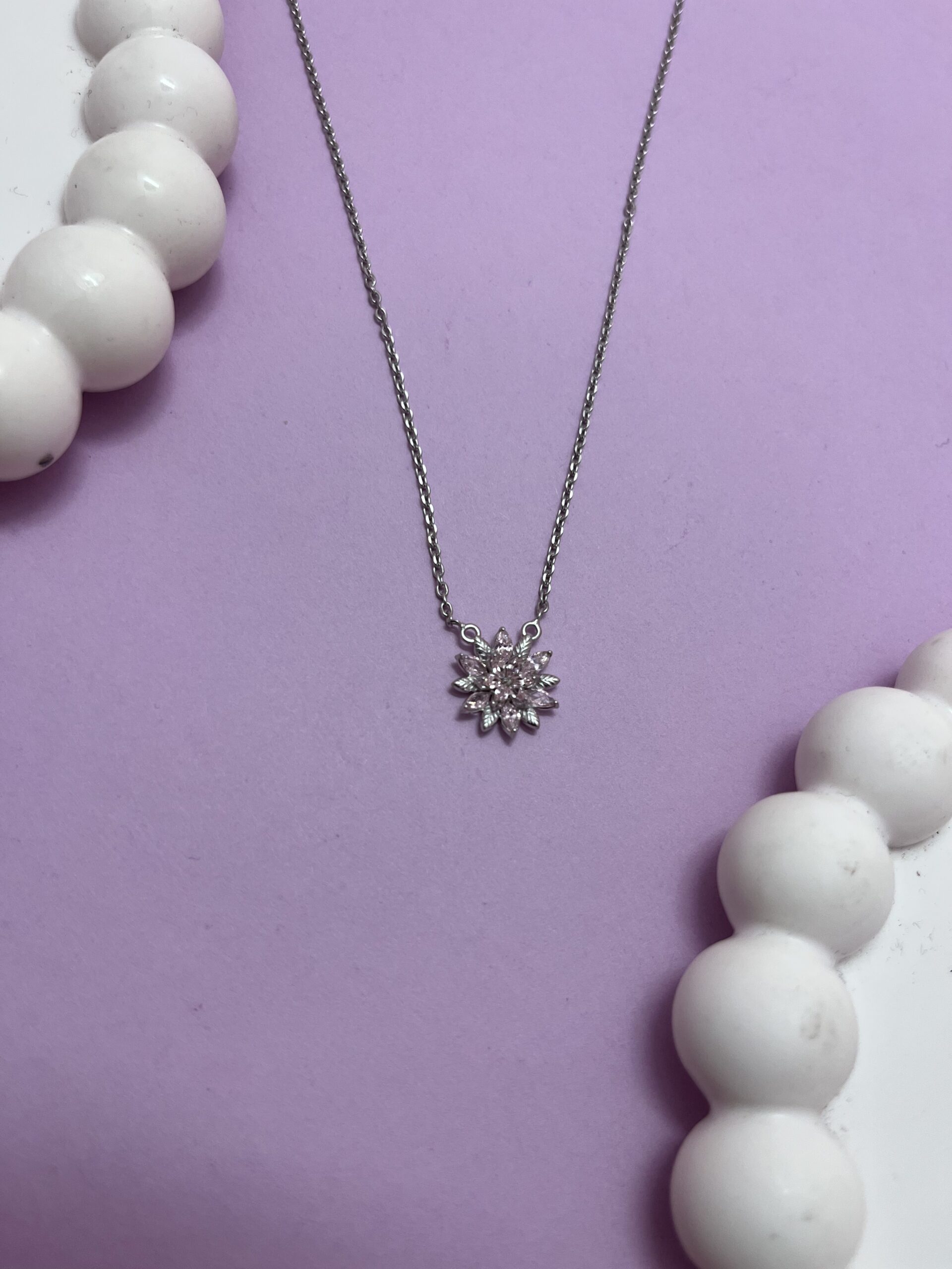 Blooming Pink Marquise Floral Pendant Necklace - Image 3