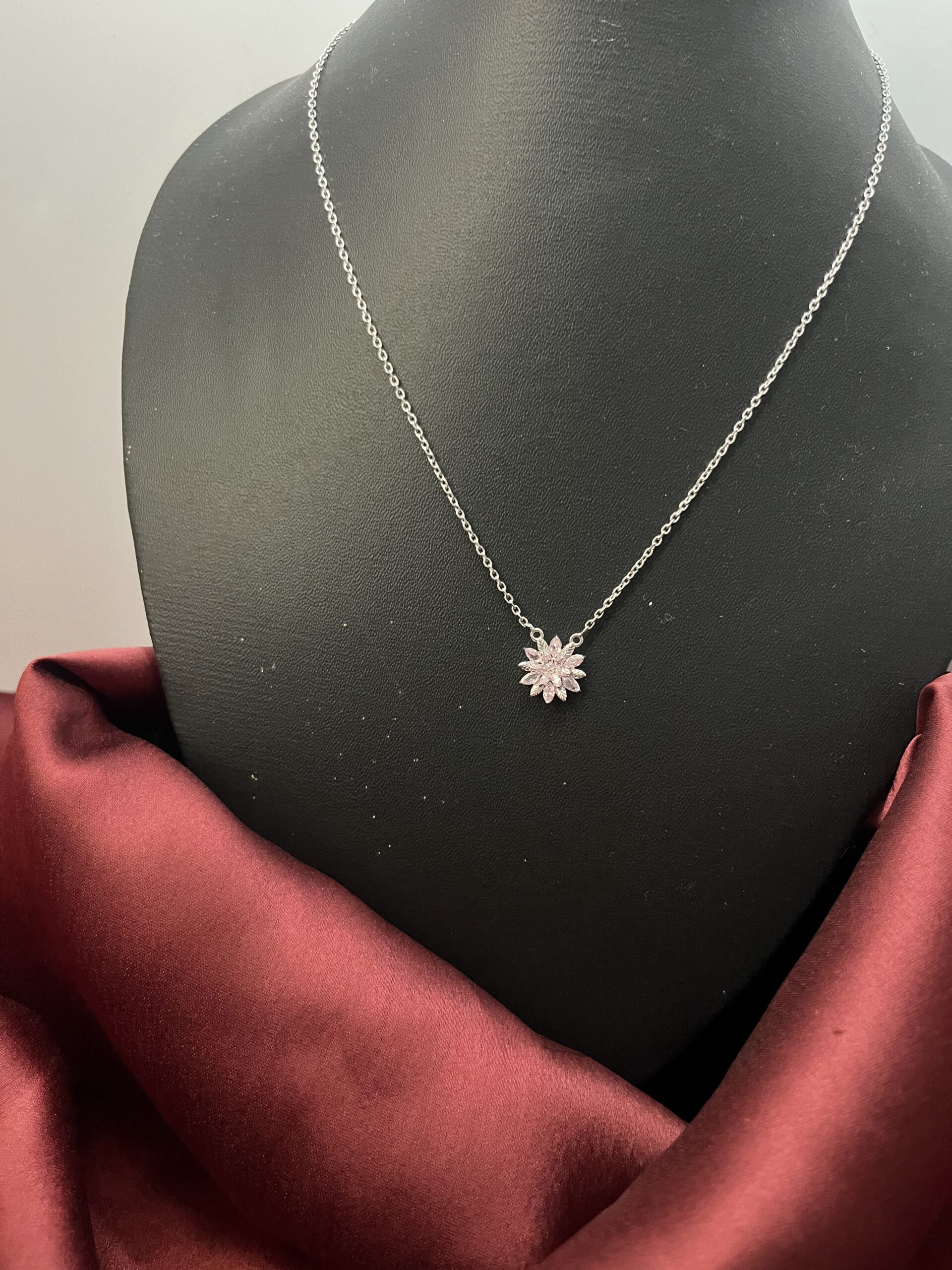 Blooming Pink Marquise Floral Pendant Necklace